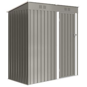 Outsunny Magazie de grădină din metal tip sprijinit 2 grile de aerisire acoperiș înclinat anti-UV 163x90x179cm Gri deschis | Aosom Romania imagine