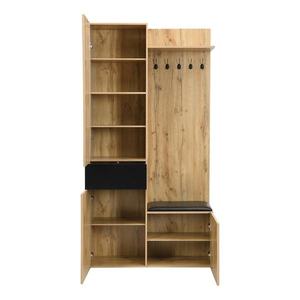 Set pentru garderobă cu 5 cârlige pentru haine, oglindă, dulap pentru pantofi și dulap încorporat, 98, 5x38x191 cm, Culoare naturală imagine