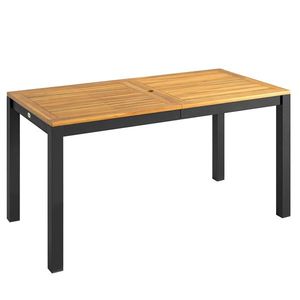 Outsunny Masă de grădină din lemn pentru 6 persoane cu suprafață din șipci, orificiu 150x75x75 cm, natural | Aosom Romania imagine
