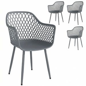 Outsunny Set 4 scaune de grădină, scaune din plastic rezistente la UV cu braț și spătar 56 x 51 x 84 cm gri închis | Aosom Romania imagine
