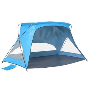 Outsunny Cort Plajă UV30+, 2-3 Persoane, Saci de Nisip, Montare Ușoară, Albastru. | Aosom Romania imagine
