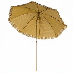 Outsunny Umbrelă de plajă cu franjuri din paie Ø178 cm cu înclinare înălțime reglabilă UV50+ husă de transport Maro Deschis | Aosom Romania imagine