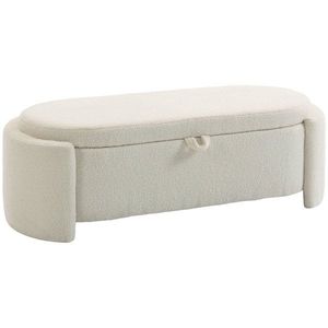 HOMCOM Banc de depozitare, banc la picioarele patului oval din polar Teddy cu șezut lat, 129 x 48, 5 x 44 cm, crem | Aosom Romania imagine