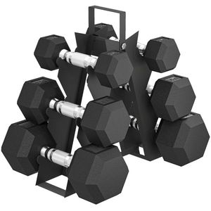 SPORTNOW Set de Gantere pentru Sală cu Suport, 2x2kg, 2x5kg, 2x8kg, Greutăți Hexagonale din Metal cu Mânere Antiderapante, Antrenament de Forță și Fitness Acasă, Negru | Aosom Romania imagine
