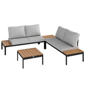 Outsunny Set Mobilier de Grădină din 4 Piese, cu 2 Canapele și 2 Măsuțe de Cafea, 141x64x62 cm, Lemn Natural | Aosom Romania imagine