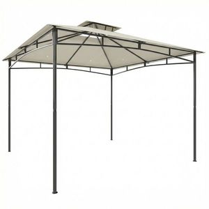 Outsunny Pavilion 3x3 m rezistent la apă Stabil Rezistent la iarnă Pavilion de grădină cu cadru superior retractabil Dublu acoperiș Alb-crem | Aosom Romania imagine