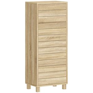 HOMCOM Dulap Slim pentru Baie cu Ușă cu Șipci, 3 Rafturi, Finisaj Natural | Aosom Romania imagine