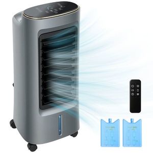 HOMCOM Răcitor de aer mobil 4 în 1 umidificator purificator ventilator, oscilație 90°, 4 viteze, 3 moduri, gri | Aosom Romania imagine