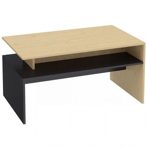HOMCOM Masă de Cafea Modernă Bicoloră cu Niveluri Decalate și Poliță de Depozitare, 95 x 55 x 50 cm, Lemn Natural și Negru | Aosom Romania imagine