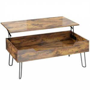HOMCOM Masă de cafea dreptunghiulară din lemn cu depozit mare ascuns, înălțime reglabilă, 95 x 50 x 40 cm, Maro rustic | Aosom Romania imagine