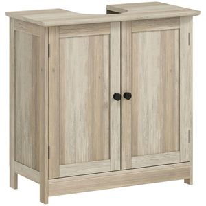 HOMCOM Mobilier sub lavoar, Mobilier de baie dulap cu 2 uși, Etajeră reglabilă, Rezistent la umiditate, 60 x 30 x 60 cm, Gri | Aosom Romania imagine