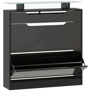 HOMCOM Dulap pentru pantofi, 2 uși rabatabile, 1 sertar glisant, 1 blat, 89x23x96cm, Negru | Aosom Romania imagine