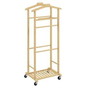 HOMCOM Suport de haine 4 în 1 pe roți din lemn de bambus, 47x33.7x105.5 cm | Aosom Romania imagine