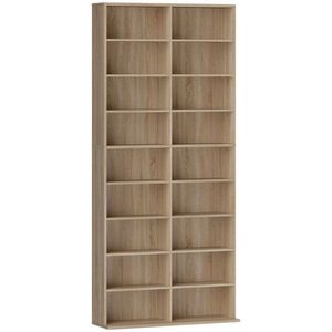 HOMCOM Raft DVD cu 9 niveluri, 18 compartimente și 14 rafturi reglabile, spațiu pentru 640 CD-uri, 360 DVD-uri sau 430 Blu-ray-uri, lemn natural | Aosom Romania imagine