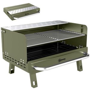 Outsunny Grătar pe Cărbune Pliabil 52x37x31, 8 cm cu Grilă Reglabilă Raft Lateral Pliabil și Tavă Detașabilă Verde | Aosom Romania imagine