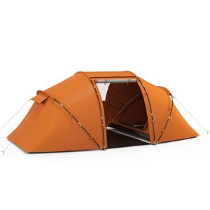 Outsunny Cort tunel pentru 4-6 persoane, cort de camping cu ușă, prelată la sol, impermeabil 2000mm, Portocaliu | Aosom Romania imagine