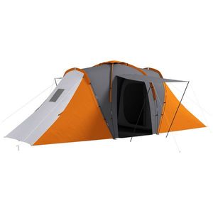 Outsunny Cort tunel, 2000mm rezistent la apă cort de camping pentru 4-6 persoane, cu 2 dormitoare și zonă de living geantă de transport Gri+Portocaliu | Aosom Romania imagine