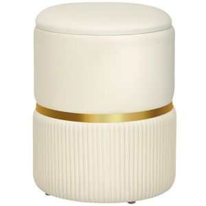 HOMCOM Pouf taburet suport pentru picioare cutie de depozitare din catifea canaletată 36 x 36 x 44 cm pentru living dormitor bej | Aosom Romania imagine