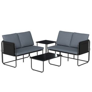 Outsunny Set Grădină Exterior 4 Piese cu 2 Canapele 2 Locuri 2 Mese cu Sticlă Perne Huse Detașabile și Buzunare Gri | Aosom Romania imagine