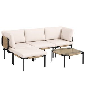 Outsunny Set mobilier gradină din polyrattan 5 piese Set lounge cu 3 fotolii masă cu sticlă taburet scaune late și adânci perne detașabile | Aosom Romania imagine