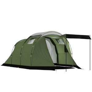 Outsunny Cort de camping pentru 3-4 persoane stabil 3000mm impermeabil cort de familie cu cameră de dormit antreu zonă de zi Verde | Aosom Romania imagine