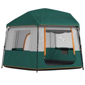 Outsunny Cort de camping pentru 4-6 persoane, stabil, impermeabil 3000mm, cort familial cu acoperire superioară detașabilă, protecție UV30+, verde | Aosom Romania imagine