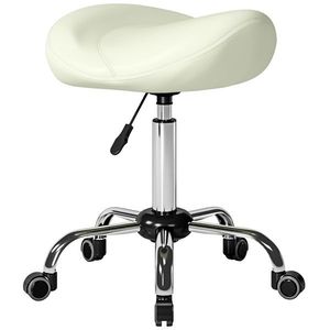HOMCOM Scaun tip șa, scaun cu roți reglabil cu piele PU pentru masaj, spa, clinică, înfrumusețare și tatuaje, cremă | Aosom Romania imagine