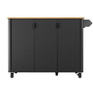 Insulă mobilă de bucătărie cu blat rabatabil, 3 uși, suport pentru prosoape și raft pentru condimente, 130x45/75x92 cm, Negru imagine