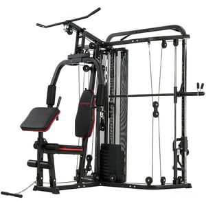 SPORTNOW Stație de forță Stație fitness cu 65kg greutăți, tracțiune lat, bară butterfly, bancă Preacher reglabilă, aparat pentru picioare | Aosom Romania imagine