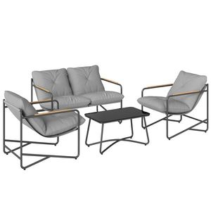 Set de Grădină Outsunny cu Canapea, 2 Fotolii și Măsuță cu Blat din Sticlă, Mobilier de Exterior cu Perne Groase, Gri Deschis | Aosom Romania imagine