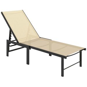Outsunny Șezlong Rabatabil de Grădină Exterior cu Spătar Reglabil în 4 Poziții și Cadru din Oțel 166x60x84 cm Kaki | Aosom Romania imagine