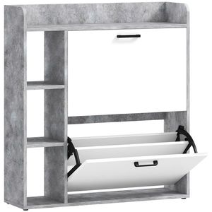 HOMCOM Dulap pentru pantofi slim cu 2 sertare rabatabile, Capacitate 15 perechi de pantofi, 83x24x90.5 cm, Gri | Aosom Romania imagine