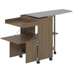 HOMCOM Dulap Masă de Călcat Pliabil cu Roți și Suport pentru Fier de Călcat, Dulap Multifuncțional cu Rafturi, Compartiment Deschis, pentru Spălătorie, Baie, 154x55x87 cm, Maro | Aosom Romania imagine
