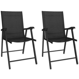 Outsunny Set de 2 scaune pliabile pentru grădină, cu spătar înalt și cotieră, oțel, Texteline 58 x 62 x 97 cm Negru | Aosom Romania imagine