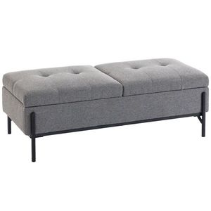 HOMCOM Ladă-bancă din ţesătură tip in, bancă de pat cu 2 compartimente, capace rabatabile şi perne extra-groase, 117 x 50 x 44 cm | Aosom Romania imagine