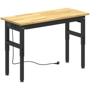 HOMCOM Masă de Lucru Reglabilă 122 cm, Blat Robust din Lemn de Cauciuc, 2 Prize AC și 2 Porturi USB, Panou Perforat, Capacitate 900 kg, pentru Garaj, Atelier și Casă | Aosom Romania imagine