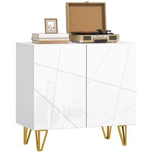 HOMCOM Aparador de Intrare cu 2 Uși și Rafturi Reglabile pentru Bucătărie Sufragerie 80x40x75 cm Alb Lucios | Aosom Romania imagine
