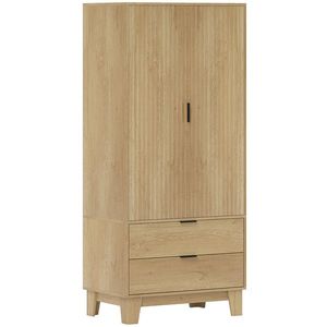 HOMCOM Dulap dormitor cu 2 uși cu închidere silențioasă, 2 sertare și bară de agățare, 80x50x180cm, lemn natural | Aosom Romania imagine