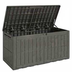 Outsunny Cufăr Exterior Capacitate 440 L din Rășină Rezistentă la Apă și Razele UV cu Capac Blocabil Bare cu Gaz Cafeniu | Aosom Romania imagine