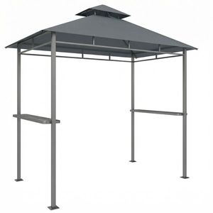 Outsunny Pavilion pentru grătar 2, 4 x 1, 4 m, Copertină pentru grătar rezistentă la vânt cu acoperiș dublu și orificiu de ventilare, rafturi laterale | Aosom Romania imagine