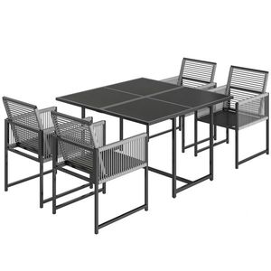 Outsunny Set mobilier grădină 5 piese masă din sticlă cu 4 scaune respirabile, spătare rabatabile, împletitură din sfoară | Aosom Romania imagine