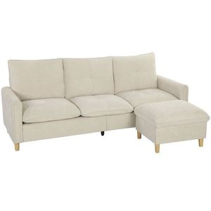 HOMCOM Canapea 3 locuri cu ottoman de depozitare, colțar modular 210 cm, șezut larg, țesătură cu aspect de in, crem | Aosom Romania imagine