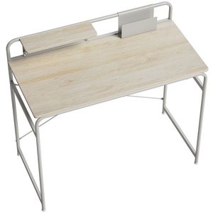 HOMCOM Masă de birou modernă cu raft și structură metalică, montaj ușor 98x48x88, 5 cm stejar | Aosom Romania imagine