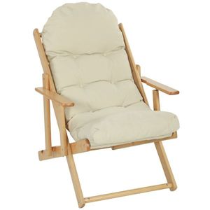 HOMCOM Fotoliu pliant și înclinat din lemn, fotoliu relaxant confortabil cu pernă capitonată groasă | Aosom Romania imagine