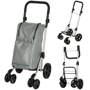 HOMCOM Troler de cumpărături, geantă 46 L, cărucior pliabil cu buzunar frigorific, mâner reglabil, cadru din aluminiu, Gri | Aosom Romania imagine