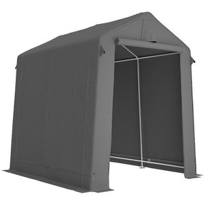 Outsunny Cort garaj 2, 3 x 1, 9 m, rezistent la apă, cort pentru unelte cu ușă rulabilă cu fermoar, ventilație, acoperiș în două ape, gri închis | Aosom Romania imagine