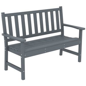 Outsunny Bancă de grădină 2 locuri rezistentă la intemperii din plastic Bancă exterior cu design cu lamele aspect lemn Spătar Gri | Aosom Romania imagine