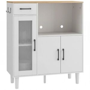 HOMCOM Bufet dulap de bucătărie cu sertar, 2 dulapuri, compartiment deschis, ușă acrilică nervurată 80 x 34 x 91 cm Alb+Stejar | Aosom Romania imagine