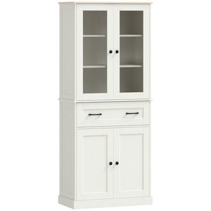 HOMCOM Mobilier Auxiliar de Bucătărie cu 2 Uși din Acrilic Sertar Mare Rafturi Reglabile 76x40x182, 5 cm Crem | Aosom Romania imagine