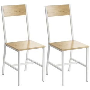 HOMCOM Set de 2 scaune pentru sufragerie scaune de bucătărie cu spătar înclinat structură metalică natural | Aosom Romania imagine